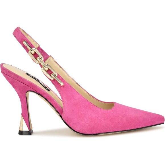 Nine West Womens Fuschia Faux Leather Closed Pointed Toe Sling Back Veroni Pump - Picture 5 of 6